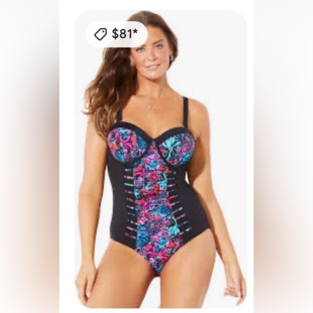 Vibrant Floral Black One Piece Swimsuit
